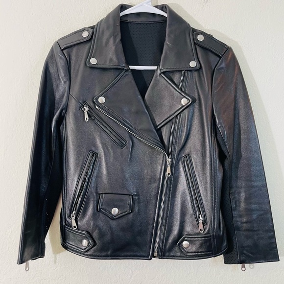 Rebecca Minkoff Perforated Lamb Skin Leather Moto Biker Jacket Size XS Pockets - Picture 3 of 11